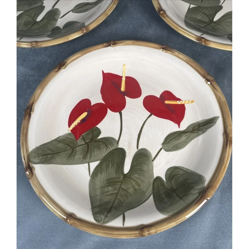 Kauhale Living Stoneware Handpainted‎ Anthurium Flower Plate 10 6/8